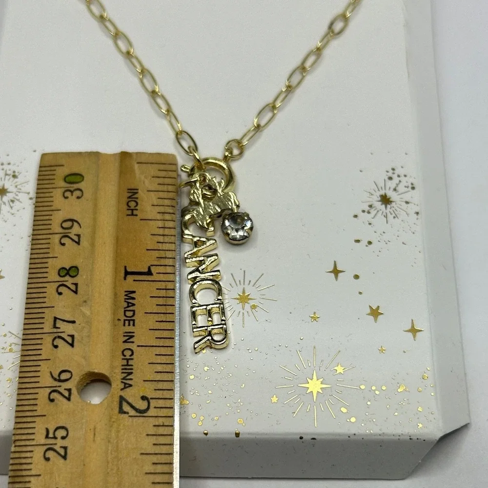 Zodiac Cancer Necklace‎ Goldtone Paperclip Link Chain Astrology Charm Pendant